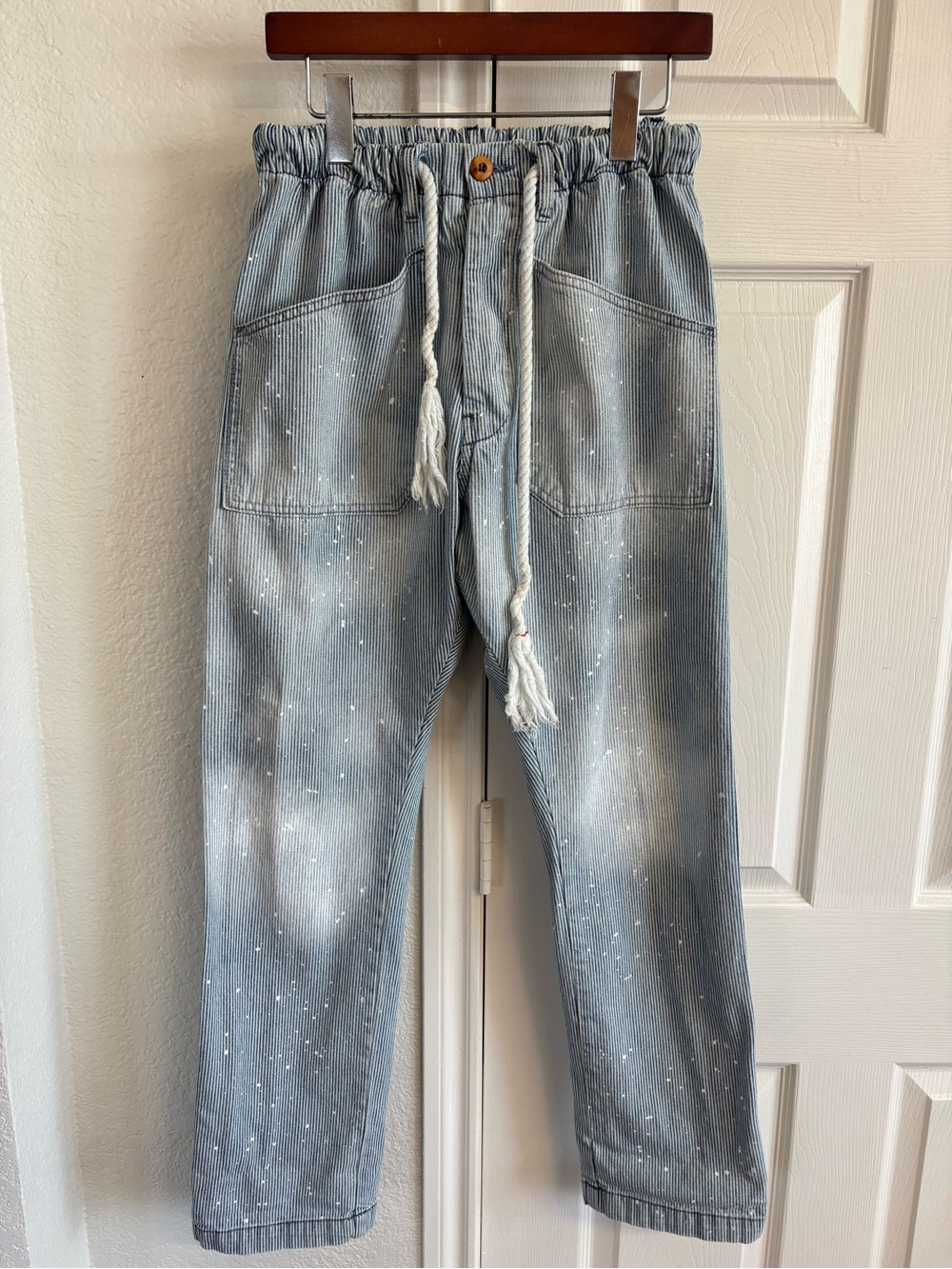 Dr Collectors Free People Striped Tie Cord Paint Splatter Jeans Pants Size XS